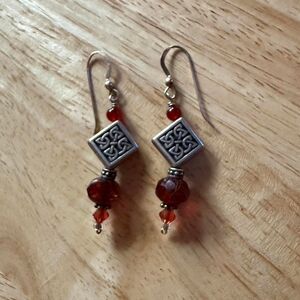 Vintage Red and Silver Dangling Earrings
